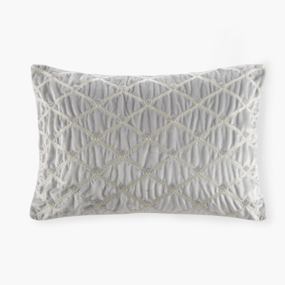 Luxurious Oblong Decor Pillow with Hand-Beaded Velvet Cover, Silver