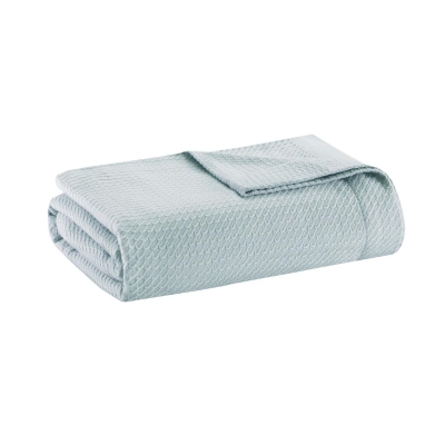 Machine Washable Egyptian Cotton Blanket with Breathable Weave, Light Blue