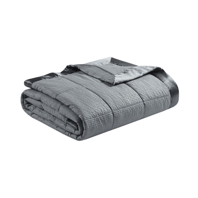 Hypoallergenic Oversized Down Alternative Blanket with Satin Trim, Charcoal