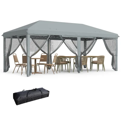 Outsunny 10' x 20' Pop Up Canopy Tent Gazebo with Removable Mesh Sidewall Netting, Carry Bag for Backyard Patio Outdoor, Grey