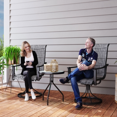 Outsunny 2 Pieces Rocking Swivel Patio Chairs, Mesh Outdoor Swivel Dining Chairs with High Back and Curved Armrests, Mixed Grey