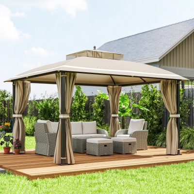 Outsunny 10' x 12' Outdoor Gazebo, Double Roof Patio Gazebo Canopy with Netting and Curtains for Garden, Lawn, Backyard, Deck