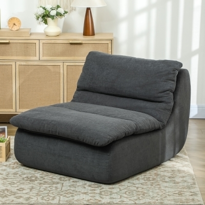 HOMCOM Floor Sofa with Single Piece Ultra High-Density Foam, Armless Floor Chair for Living Room, Bedroom, Home Office, Grey