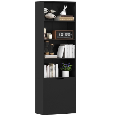 HOMCOM 4-Tier Open Bookshelf with Doors Modern Home Office Bookcase Storage Cabinet for Living Room Bathroom Study, Black