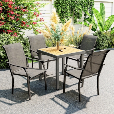 Outsunny Patio Chairs Set of 4 with Armrest and High Backrest, for Backyard, Balcony, Porch, Poolside, Deck, Garden, Brown