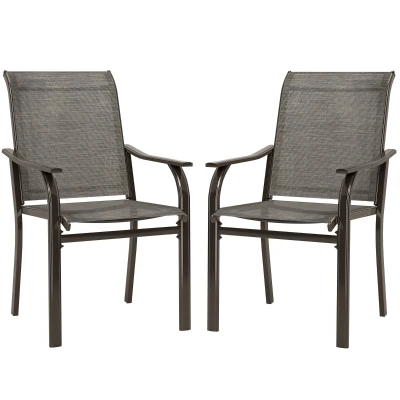 Outsunny Patio Chairs Set of 2 with Armrest and High Backrest, for Backyard, Balcony, Porch, Poolside, Deck, Garden, Brown