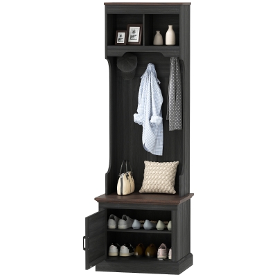 HOMCOM 3-in-1 Hall Tree Coat Rack with Bench & Shoe Storage, Black
