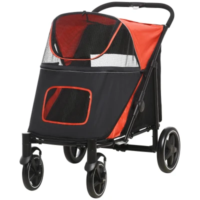 PawHut Foldable Pet Stroller with Universal Front Wheels, Shock Absorber, Dog Cat Carriage for Large & Medium Dogs, Red
