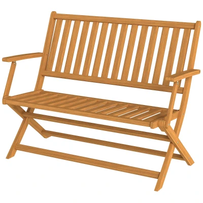 Outsunny 46.5" Foldable Wood Outdoor Bench with Backrest and Armrests for Outdoors, Patio, Porch, Park, Teak