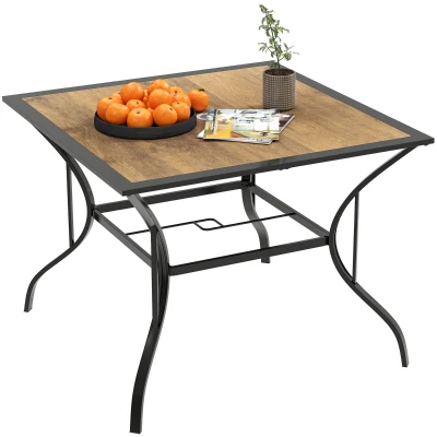 Outsunny 37" Garden Outdoor Dining Table for 4, Square Patio Table with Umbrella Hole, Plastic Board Tabletop for Backyard, Poolside, Mixed Brown