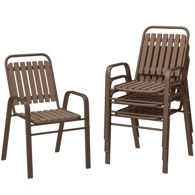 Outsunny Stackable Outdoor Dining Chairs Set of 4, for Patio, Balcony, Deck, Garden, Dark Brown
