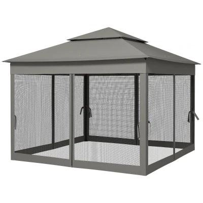 Outsunny 11' x 11' Pop Up Canopy 2-Tier Soft Top Shelter Event Tent w/ Netting Carry Bag for Patio Backyard Garden, Dark Grey
