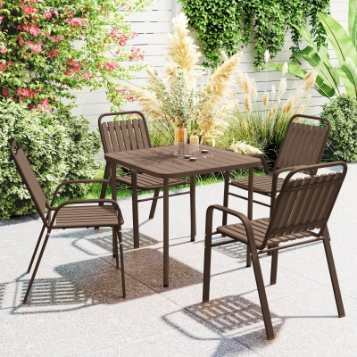 Outsunny Stackable Outdoor Dining Chairs Set of 4, for Patio, Balcony, Deck, Garden, Dark Brown
