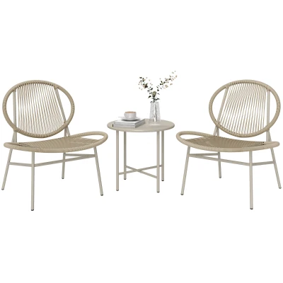 Outsunny Rattan Bistro Set, 3 Pieces Wicker Patio Furniture Set, Acapulco Chairs and Steel Table for Porch, Balcony, Light Grey