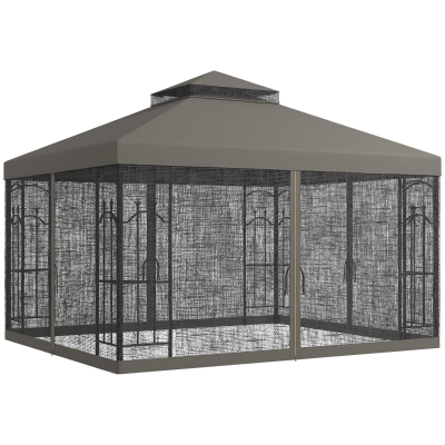Outsunny 10' x 12' Gray Patio Gazebo with Shelves & Netting