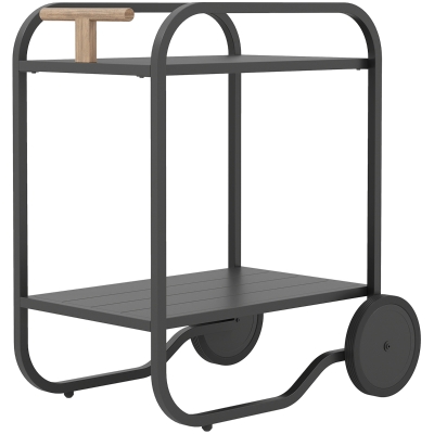 Outsunny Bar Cart with Storage, 2-Tier Rolling Kitchen Cart on Wheels with Side Handle and Steel Frame for Indoor Outdoor, Black