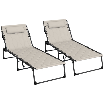 Outsunny Folding Chaise Lounge Set, Reclining, 25.6" x 74", Khaki