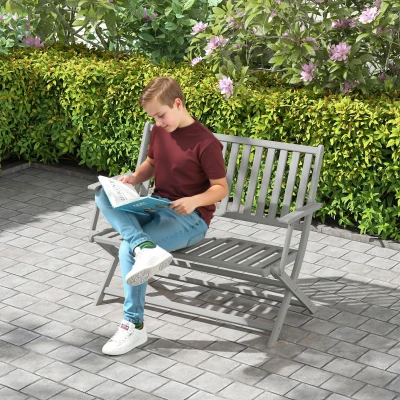 Outsunny 2-Person Foldable Wood Outdoor Bench with Backrest, Gray