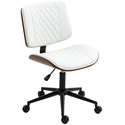 HOMCOM PU Leather Office Chair, Armless, Adjustable Height, Swivel, White