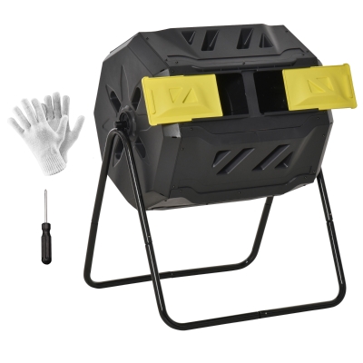 Outsunny 43 Gallon Dual Chamber Compost Bin, Rotating, Yellow