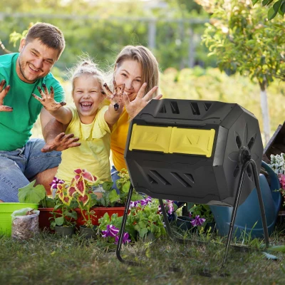 Outsunny 43 Gallon Dual Chamber Compost Bin, Rotating, Yellow