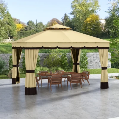 Outsunny 10' x 12' Double Roof Patio Gazebo with Netting & Curtains