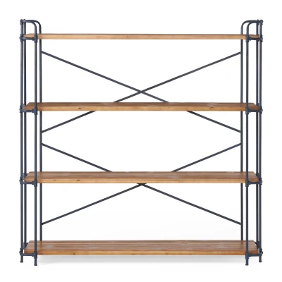 4-Shelf Minimalist Bookcase with Sleek Iron Frame, Industrial Design, Ideal for Patios, Backyard, 64" L x 17.5" W x 66.5" H, Natural