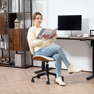 HOMCOM PU Leather Office Chair, Armless, Adjustable Height, Swivel, White
