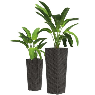 Outsunny Set of 2 Tall Planters for Outdoor Plants with Drainage Holes, Outdoor Flower Pots for Entryway, Patio and Deck