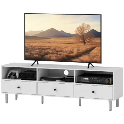 HOMCOM TV Stand for up to 75 Inches, TV Table with 3 Storage Shelves, 3 Drawers for Living Room, Bedroom, White