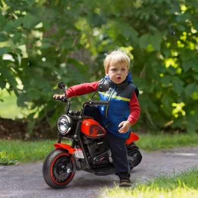 Aosom 6V Kids Motorcycle with Training Wheels, Foot Pedal, Headlight, Music, Forward/Reverse, Single-Button Start, Red
