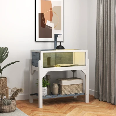 PawHut Wooden Tortoise Habitat with Storage Shelf, Gray