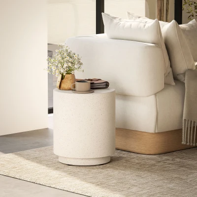 HOMCOM Lightweight Terrazzo Accent Table, Adjustable Feet, Cream White