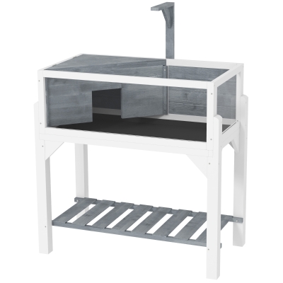 PawHut Wooden Tortoise Habitat with Storage Shelf, Gray