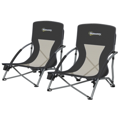 Outsunny Set of 2 Folding Beach Chairs with Mesh Back, Black
