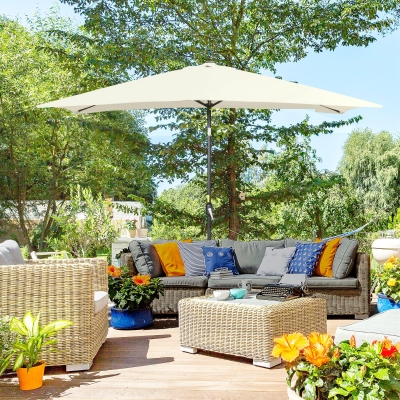 Outsunny 6.5x10ft Rectangle Aluminum Tilt Patio Umbrella, Garden Market Parasol, Outdoor Sunshade Canopy with Crank, Cream White