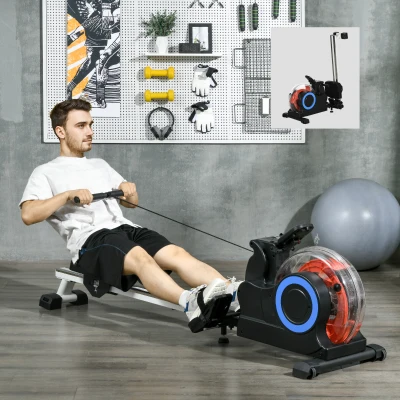 Soozier Foldable Water Rower Machine with LCD Monitor, Blue