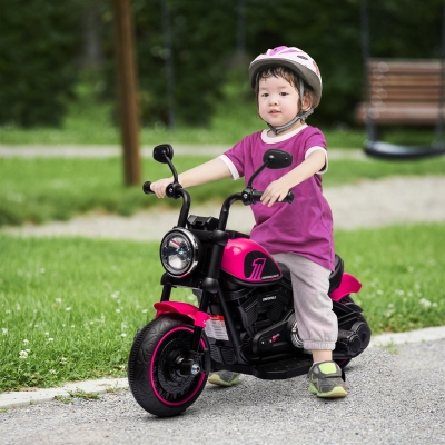Aosom 6V Kids Motorcycle with Training Wheels, Foot Pedal, Headlight, Music, Forward/Reverse, Single-Button Start, Pink