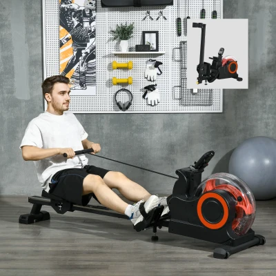 Soozier Foldable Water Rower Machine with LCD Monitor, Red