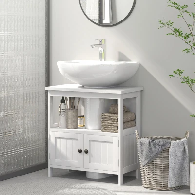 Kleankin Bathroom Sink Storage Cabinet, White with 2 Doors