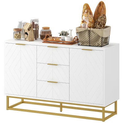 HOMCOM 47" Sideboard Buffet Cabinet with Storage, Contemporary Buffet Cabinet with Adjustable Shelves and Metal Legs, Kitchen Storage Cabinet with Elevated Base, White