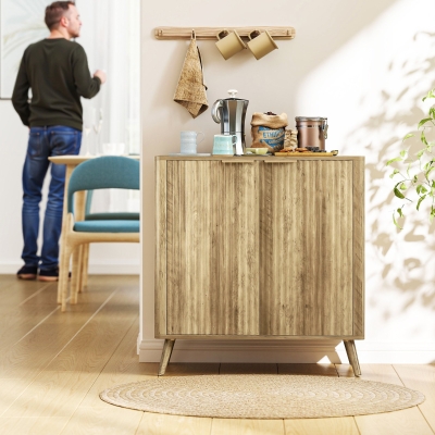 HOMCOM 55" Buffet Cabinet, Modern Sideboard with 2 Fluted Doors and Adjustable Shelf for Kitchen, Living Room, White