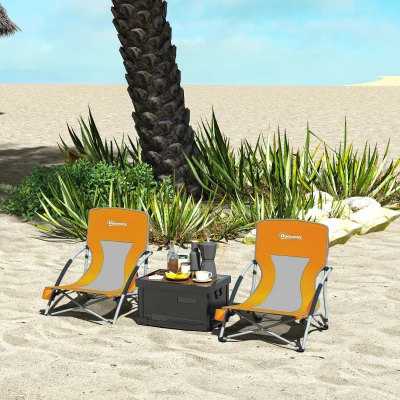 Outsunny Set of 2 Folding Beach Chairs with Mesh Back, Orange