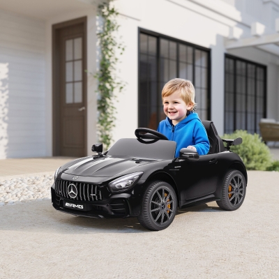 Qaba Mercedes-Benz AMG GTR Licensed 12V Battery Powered Kids Electric Car w/ Remote, Soft Start, Lights, Music Horn, Black