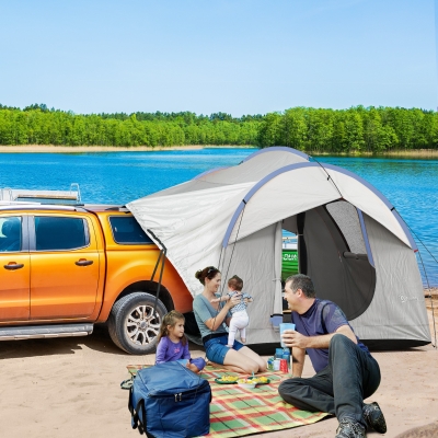 Outsunny 2000mm Waterproof SUV Tent, Car Tent with 3 Doors and Mesh Window, for 5-6 Person Camping Travel, Grey and Blue