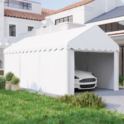 Outsunny 10 x 20ft Portable Garage Heavy Duty Carport with 2 Roll-up Doors and Removable Sidewalls for Car, Truck, Boat, White