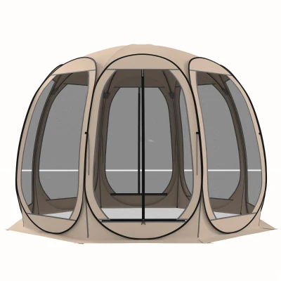 Outsunny 11' x 11.5' Screen Tent, Pop Up Camping Gazebo with Portable Carry Bag and 2 Doors, Beige