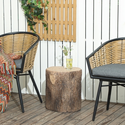 Outsunny Tree Stump Decorative Garden Stool, 15" Outdoor Stool Side Table Plant Stand Footstool for Indoor Outdoor, Brown