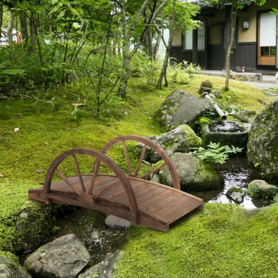 Outsunny 3.3ft Wooden Garden Bridge, Stained Fir Construction