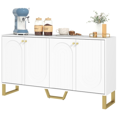 HOMCOM Sideboard Buffet Cabinet with 4 Doors, Modern Storage Cabinet with Adjustable Shelves & Center Leg, White